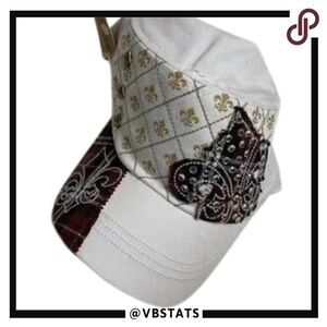 KBEthos Premium Headwear White-Gold-Black Fleur De‎ Lis Ball Cap Womens (NWT)